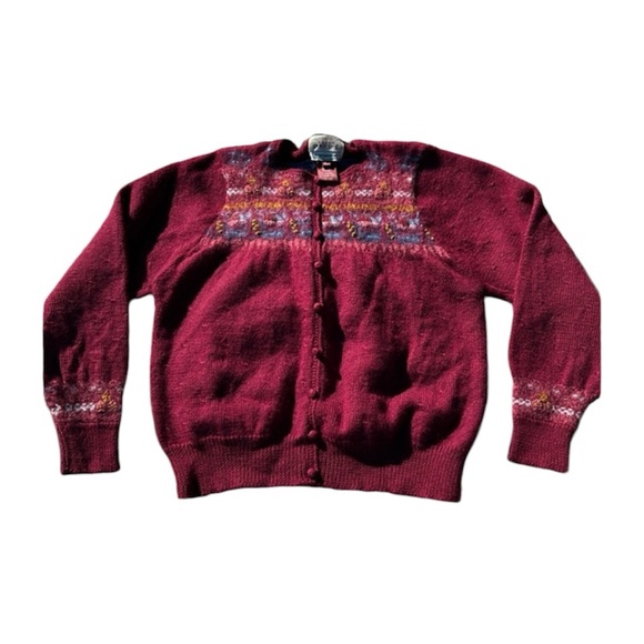 Vintage Susan Bristol Pure Wool Hand Embroidered Sweater Cardigan Burgundy L - Picture 6 of 17